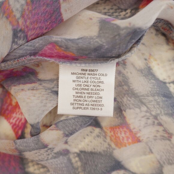 Liz Claiborne Petite PXL Sheer Gray Cream‎ Red Blouse Round Neck Top Long Sleeve - Picture 9 of 9